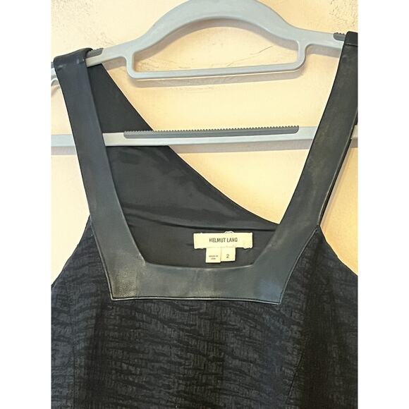 Helmut Lang Leather Accent Mini Tank Dress •2• Black Zippered Warped Suiting - Picture 5 of 14